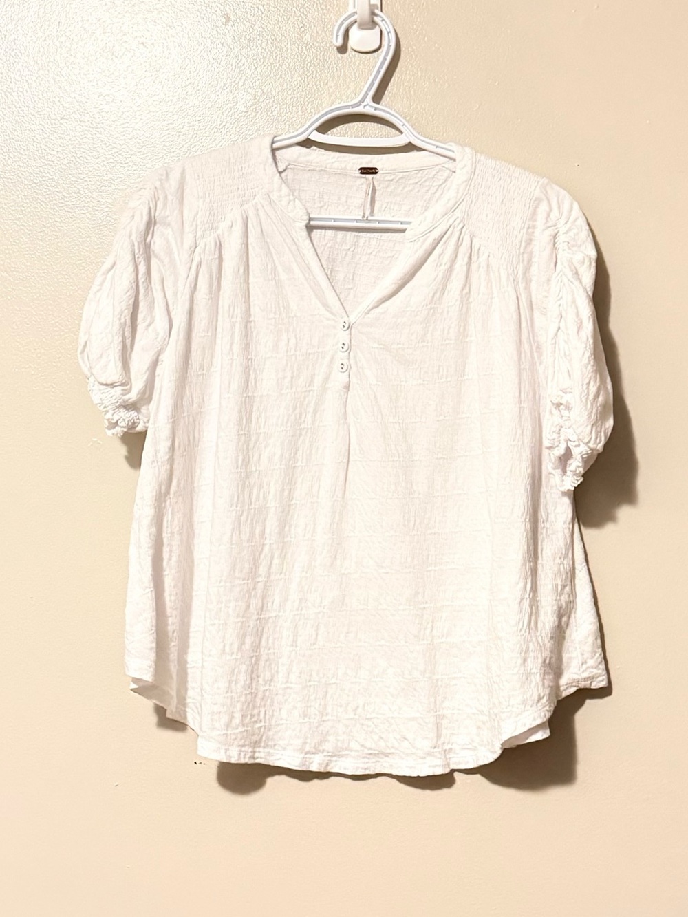 Free People White Peasant Button V-Neck Blouse